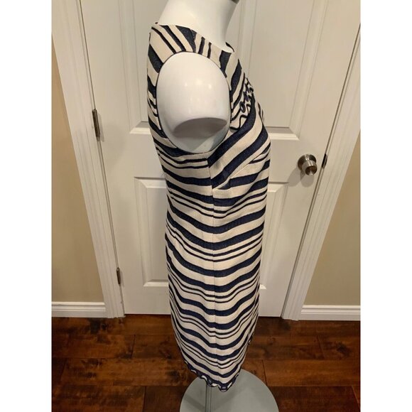 J. Crew Blue & Cream Striped Shift Dress, W/ Scallop & Rivet Hem, Size 00, NWT!! - Picture 5 of 9